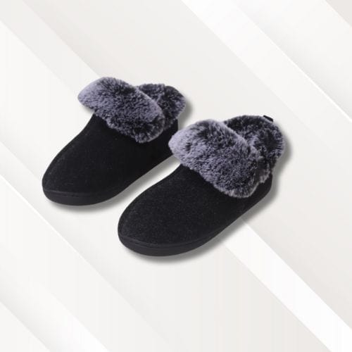 Bottines chaussons chauds hauts femme | Fourrés Noir / 36-37