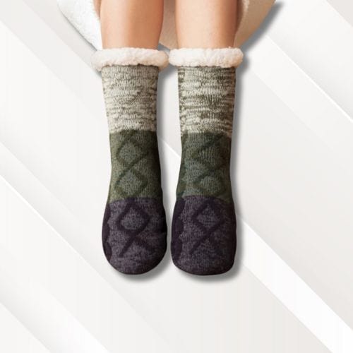 Chaussons chaussettes polaire | Femme Vert / Taille unique