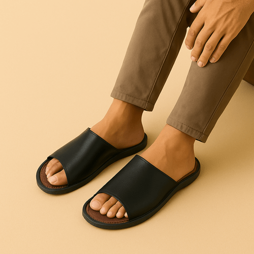 Chaussons claquettes homme | Cuir