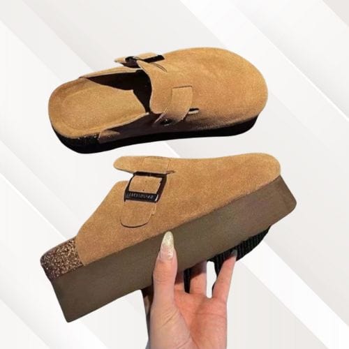 Chaussons femme | Semelle liège Marron 6cm / 35