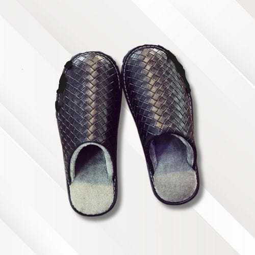 Chaussons mules homme | Cuir Noir / 41-42