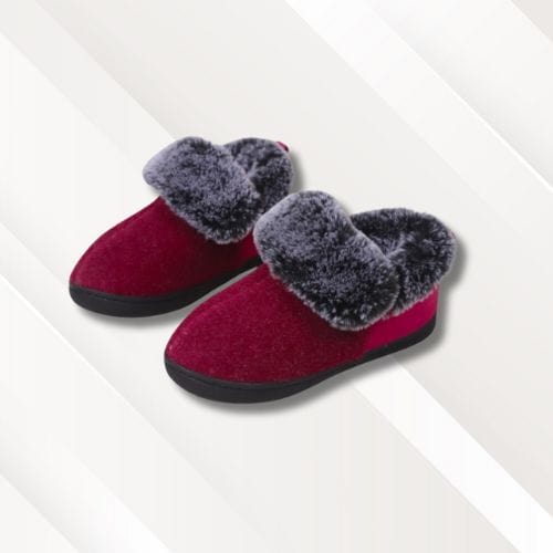 Bottines chaussons chauds hauts femme | Fourrés Rouge / 36-37