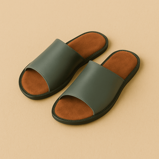 Chaussons claquettes homme | Cuir Gris / 34-35