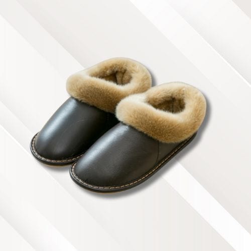 Chaussons cuir homme | Fermés Noir / 37