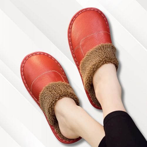 Chaussons de voyage | Homme en cuir Rouge / 35