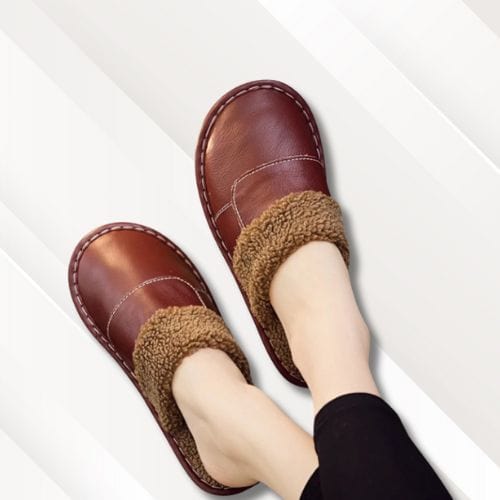 Chaussons de voyage | Homme en cuir Rouge foncé / 35