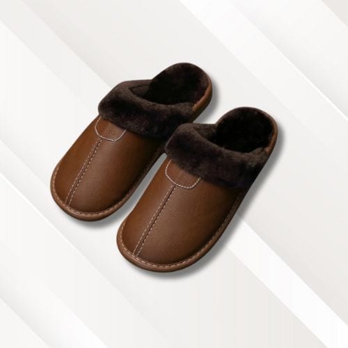 Chaussons en cuir fourrés | Homme Marron / 39-40