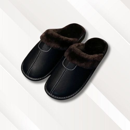 Chaussons en cuir fourrés | Homme Noir / 39-40