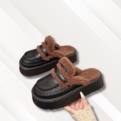 Chaussons femme cuir | Semelle compensée noirs Noir / 35