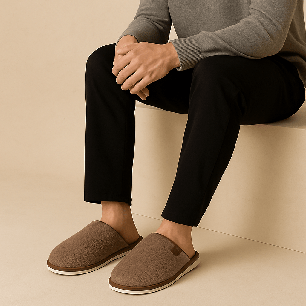 Chaussons fourrure homme | Marrons