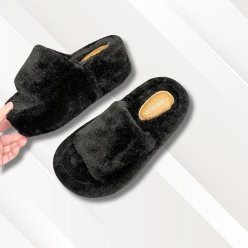Chaussons hiver femme | Talons compensés Noir / 35