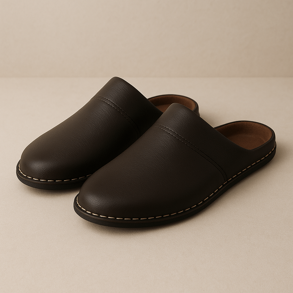 Chaussons homme | Cuir noir Café foncé / 35-36