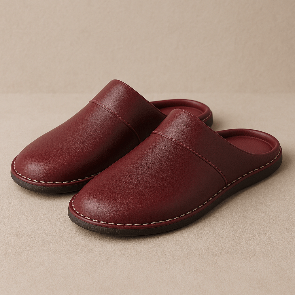 Chaussons homme | Cuir noir Rouge vin / 35-36