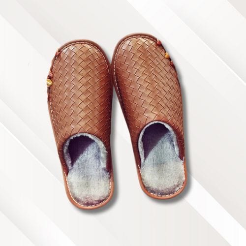 Chaussons mules homme | Cuir Marron / 37-38