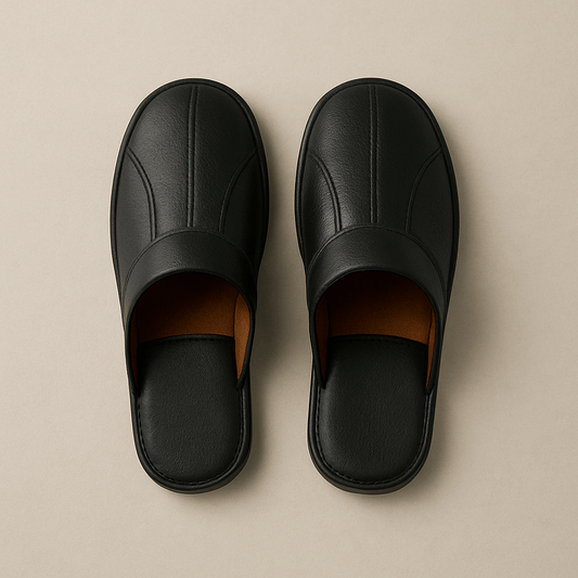 Pantoufles homme cuir | Luxe Noir / 35-36