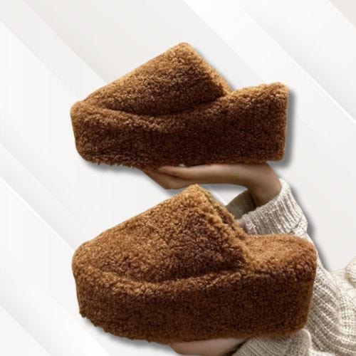 Pantoufles mules d'hiver intérieur | Pour femme avec petit talon Marron / 35